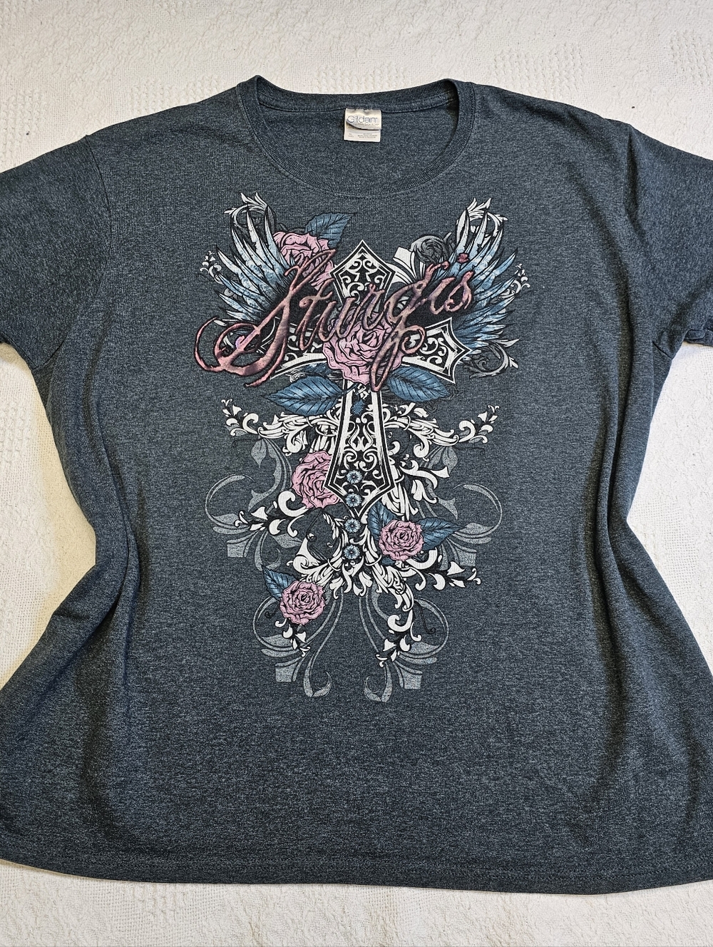 Sturgis 2013 Biker Tee With Cross Front And Back Graphic Purpl Metallic Pink